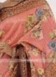 Organza Sequins Work Saree In Peach